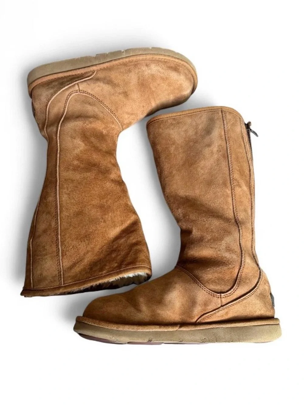 UGG Knightsbridge Sheepskin Winter Boots Womens Size 8 EUR 39 Brown Leather Zip